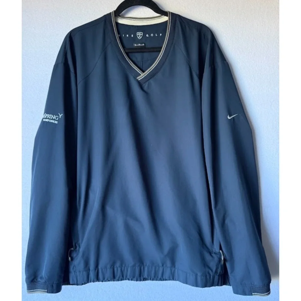 Nike Golf Windbreaker Pullover Men XL Blue V Neck Lightweight Zip Pockets Casual